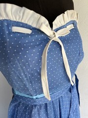 VTG 50s 60’s Turquoise Raise Polka Dots Embroidery Ruffle Full Sweep Gown Prom S