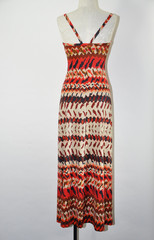 60s Vintage Red Orange Striped Bullet Bra Strapless Beach Cover Up Maxi Dress S
