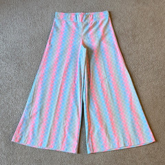VTG 70s Women’s Pastel Diamond Pattern Flared Bellbottom Pants – 14 / 30-34 in