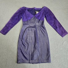 Vintage Michael Hoban North Beach Leather Dress Small Two Tone Purple 80s Party