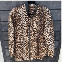 Vintage Fuda International 100% Silk Leopard Print Bomber Jacket Brown Large
