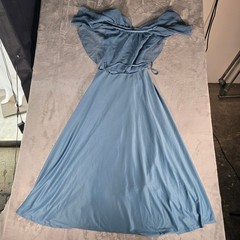Vintage 1970s Themes Blue Chiffon Flutter Cape Disco Maxi Dress (Size 6/S)