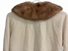 Vtg 1950s Dalton Ivory Cashmere Sweater Detachable Mink Collar Pearl Clasp PL