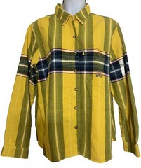 VTG Panhandle Slim Plaid Button-up Top Large Yellow/Navy 100% Cotton Rough Stock