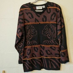 Cedars Vintage Tiger Sweater Pullover Jumper Tunic Length Bead Ed Acrylic…