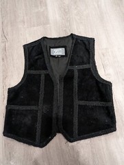 VTG G-III Black 100% Leather Suede w/ Ribbon Trim Vest Sz Medium L