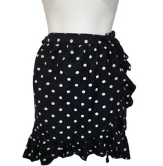 Vintage 90s MOSCHINO Cheap And Chic Black w Beige POLKA DOT WRAP Women Skirt 10