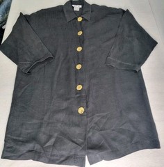 Vtg GENNY Italy 100% Linen Shirt Charcoal Grey Gold Hammered Buttons Oversized 8
