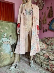 1930s/40s Quilted Floral Satin Boudoir Robe, Size M-L