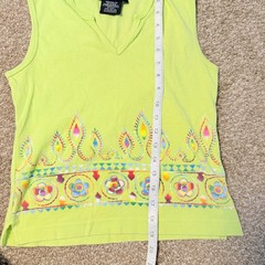 VTG Y2K No Boundaries Sleeveless Green Top Babydoll Blouse Floral Colors SZ XS