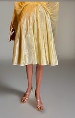 MCM Yellow Chiffon Mod Party Cocktail Dress Fitted Empire Waist/Full Skirt/Bow S