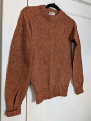 Vintage Montgomery Ward Wool Knit Sweater XS Orange Crewneck Made Hong Kong