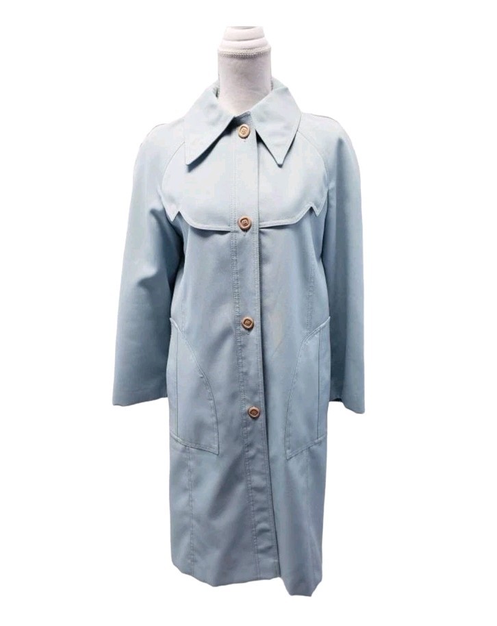 Vintage 1960s Jerold Mod Powder Blue Swing Coat Scalloped Yoke Raglan Sleeve