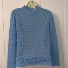 Vtg 60s Cintura baby blue polyester knit top