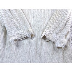 Leslie Fay Dress Women No Size Cream Good Crinkle Lace Trim Tiered Vintage