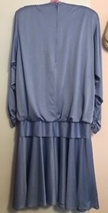 VTG CREST FASHIONS DRESS SIZE 14 SILVERY BLUE LONG SLV W/CLEAR BEADED TRIM ILGWU