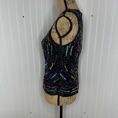 Laurence Kazar Black Silk Beaded Sequin Swirl Sleeveless Top Vintage Glam Sz M