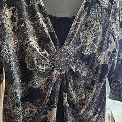 Vintage Notations Y2K Velvet Top Womens 1X Black Whimsygoth Witchy Boho Floral