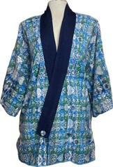 Perez Guatemala Vintage Hand Woven Turquoise 100% Cotton Jacket Size Large
