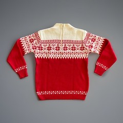 Small38 Amana Woolen Mills Sweater Fair Isle Red White 1/4 Zip 100% Acrylic Iowa