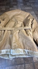 Vintage 2 XL Leather Fur Trim Shearling Belted Coat Tan Marcia Collection
