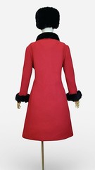 Vtg 1960s Princess Coat Red Wool Fox Fur Cuffs Collar Winter Pinup MEDIUM LARGE