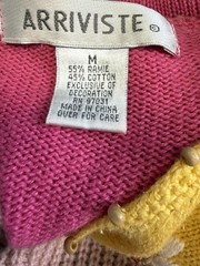 Vintage ARRIVISTE Funky Sweater Ramie Cotton Blend Colorful Embroidery Gems Sz M