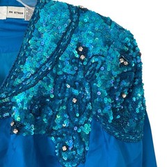 Vintage D’Ore Silk Sequin Beaded Women’s Blue Embellished Jacket size 14