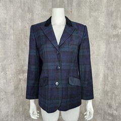 Vintage 80s 90s Giorgio Sant’ Angelo Womens 10 Green Blue Plaid Wool Blazer