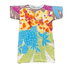 Amen Wardy Vintage 70s Colorful Floral Pop Art Women’s Side Slit T Shirt Dress