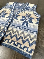 Vintage Denim Republic Vest Acrylic Geometric Design Size Large L made In USA