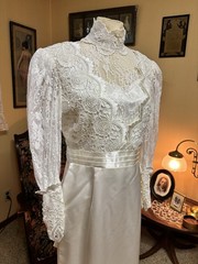 VTG 80s JESSICA MCCLINTOCK White Lace Victorian Wedding Dress High Neck 36x30x38