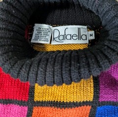 VTG 90s Rafaella Multicolored Squares Turtleneck Oversized Sweater Size Medium