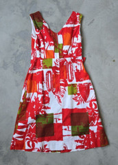 Vintage 60s 70s PSYCHEDELIC Mini Cutout Dress TIKI Barkcloth Cotton Kaftan Mod