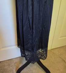 Vintage Vanity Fair Black Satin Lace Slip Dress Nightgown Size 36 / 24″ 42