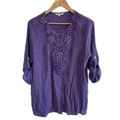 Y2K Blouse Women XL Purple Whimsygoth Fairy Boho Relaxed Glam Beaded Indie Gauzy