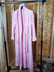 Vintage Pink Bath Robe Fleece Size M With 3 Pockets Belt And Belt Loops Long
