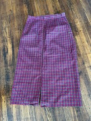 Vintage 60s Houndstooth Skirt Red Green Purple Bold Slit