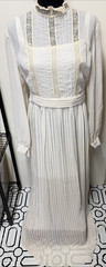 Emma Domb Lace Pleated Long Dress White Long Sleeve High Neck Retro Wedding 42″