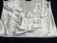 Vintage Escapades Satin Camisole Slip Top Medium Ivory Lace Made USA