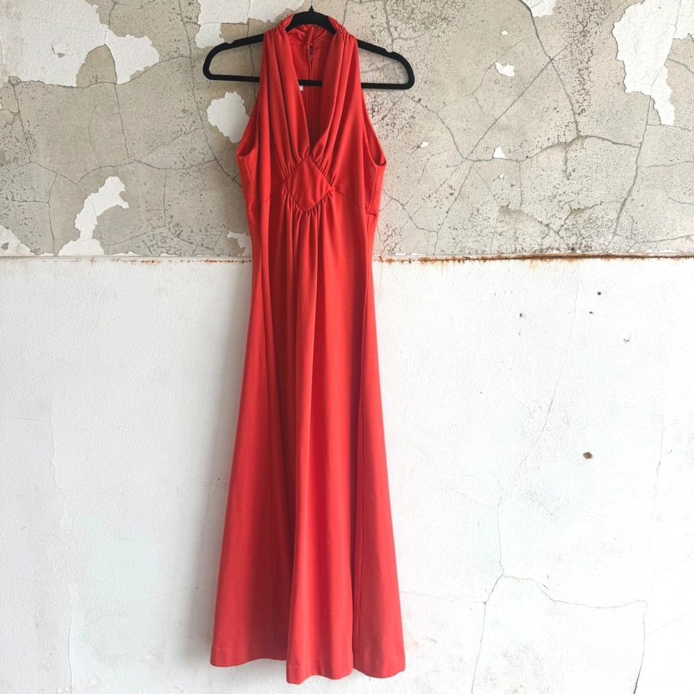 Vintage 70s Halter Maxi Dress Disco Gown d*lang Fashions Boho Glam Retro 1970s