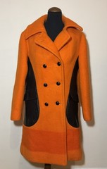 Vintage Orange and Black Hudson’s Bay Point Blankets Wool Coat Made in Canada