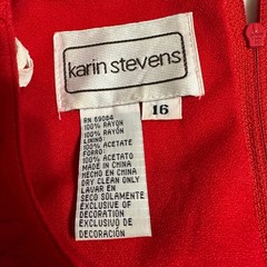 Karin Stevens Vintage 80’s Red Floral Embroidered Long Sleeve Dress Pleated 16