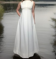Vintage Vogue Paris Handmade Ivory Wedding Gown High Neck Empire Waist Mod