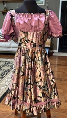 Lilac Black Floral Print Ruffle Dress Rockabilly Square Dance Handmade READ
