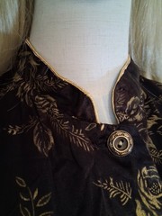Vintage 1970s/1980s Black Gold Brocade Satiny Chinoiserie Caftan Dress, 2X-3X