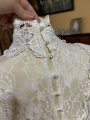VTG 80s JESSICA MCCLINTOCK White Lace Victorian Wedding Dress High Neck 36x30x38