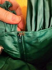 Vintage Victor Costa Teal Green Taffeta Dress Ruffles Pockets Pleated Skirt 2-4