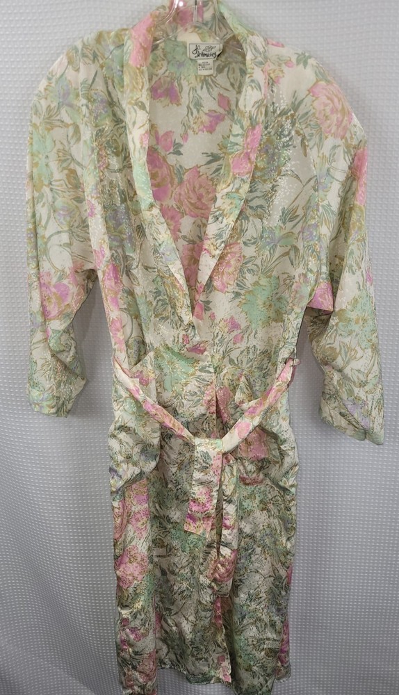 Vintage Jo Intimates Polyester Satin Floral Shimmery Wrap Robe Size Medium