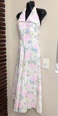 1970s 70s Vintage White Pink Purple Blue Flower Halter Dagger Collar Jumpsuit